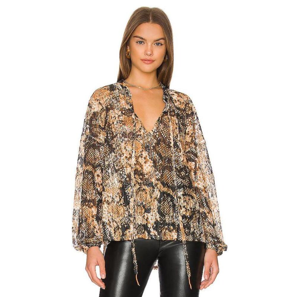 Free People Top Out For The Night Snake Tunic Boho Sz M Relaxed Hippie Festival